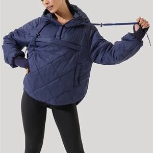POPFLEX Navy Quilted Hooded Puffer Pullover